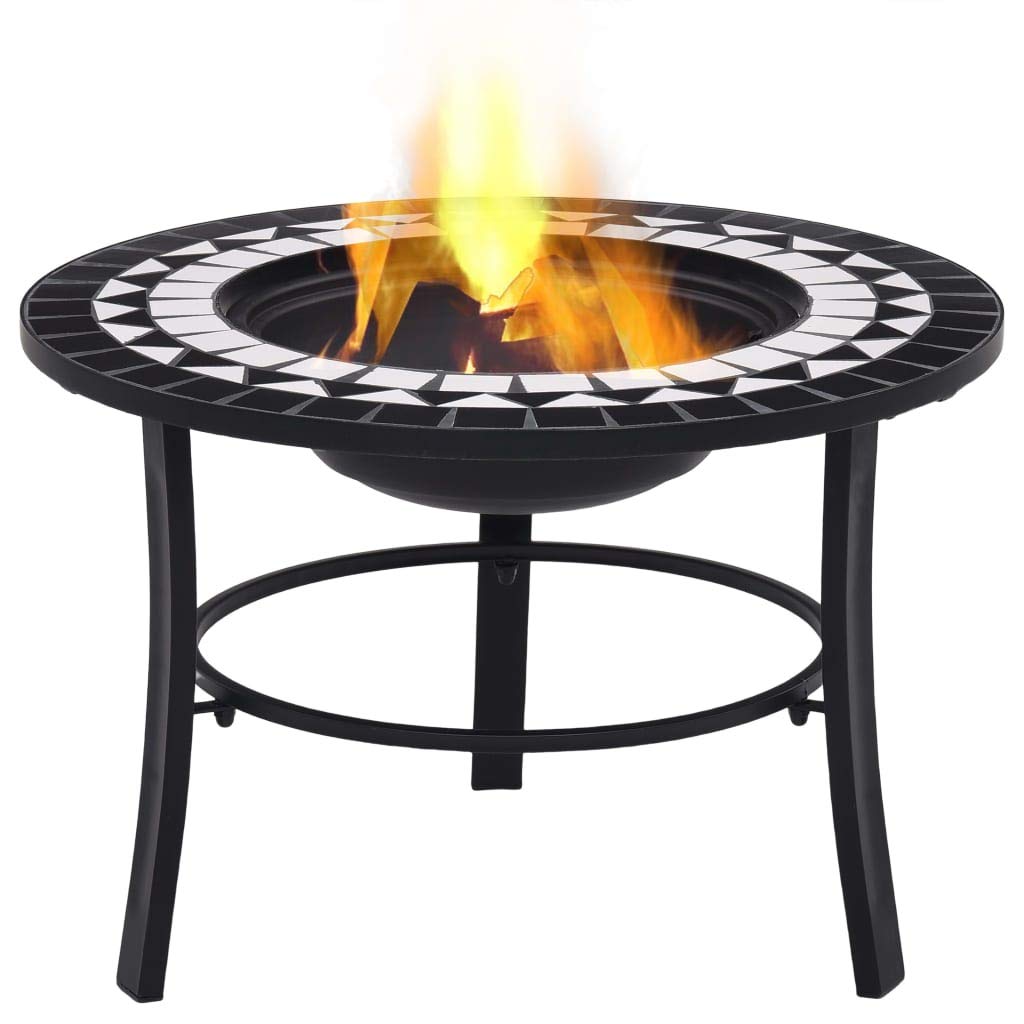 vidaXL Brasero de Mosaico cerÃƒ¡Mica Negro y Blanco 68 cm