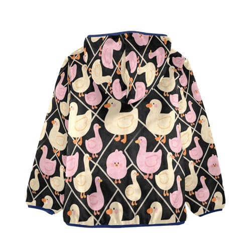 Ducks in Pink and Yellow Toddler Fleece Jacket Girl Boys Hooded Fleece Jacket Coat Warm Outwear Zip-up 3-10T2