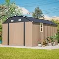 Outdoor Storage Shed, 10 X 12 FT Large Metal Utility Tool Sheds with Floor Frame & Windows, Steel Garden Shed with Updated Frame Structure for Backyard Patio Lawn, Brown
