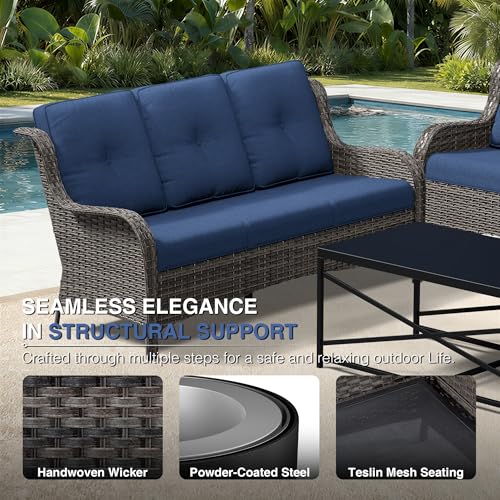 Image of Joyside 9 Piece Wicker Patio Furniture Set, Outdoor Swivel Rocker Patio Chairs with High Back, Deep Seating, Wide Armrest, Thickened Cushions, Outdoor Furniture for Deck, Porch Use