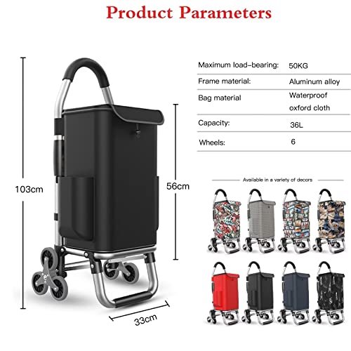 Einkaufstrolley mit abnehmbarer Tasche, 103 cm Höhe, leichtgängige PU-Räder für mühelosen Transport und Aufbewahrung, leicht und Lebensmittelwagen, ideal für Einkäufe und Besorgungen – Bild 4