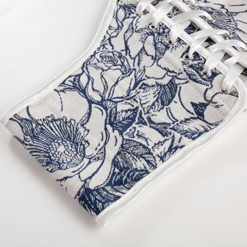 Image of Scarlet Darkness Corset Belt for Women Renaissance Lace up Corset Floral Wide Waist Belts White Blue Floral Size 8