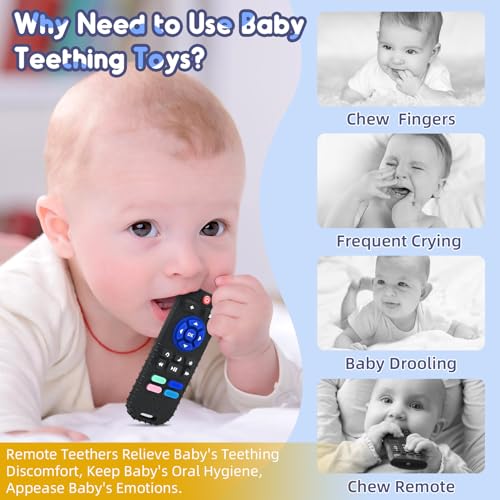 Zahnen Beißringe Spielzeug für Babys 3-6-18 Monate Geschenke, Fernbedienung Baby Zahnungshilfe für 3 6 9 12 Monate Kleinkind Autismus, Lebensmittelqualität Silikon Badespielzeug, Schwarz & Grau