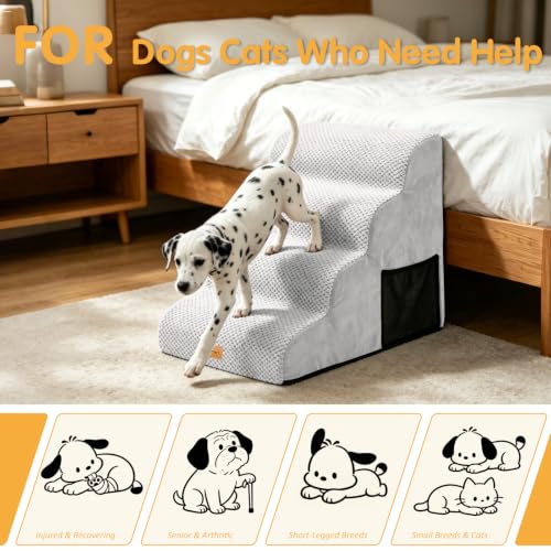 Image of Topmart High Density Foam Dog Steps 4 Tiers, Extra Wide Deep Pet Steps | Non-Slip Dog Stairs Ramp for Bed, Soft Foam Cat Ladder, Best for Older Injured, Older Pets, Cats with Joint Pain