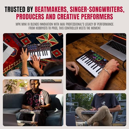 Miniatura 11 de Akai Professional Mpk Mini Iv Teclado Controlador Midi Usb-C Para Principiantes Y Productores Con Pads Mpc, Ruedas De Pitch Y Mod, Software De Producción, Native Instruments Sound Package, Negro