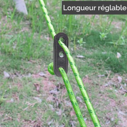 DHWEKU 30 PCS Tendeur de Corde 3 Trous Tendeur de Cordeau, Tendeur de Corde Camping Noir, Corde Boucle Ajusteur, Tendeur de Corde Cliquet Camping pour Tente Bâche Randonnée Camping – vue 5