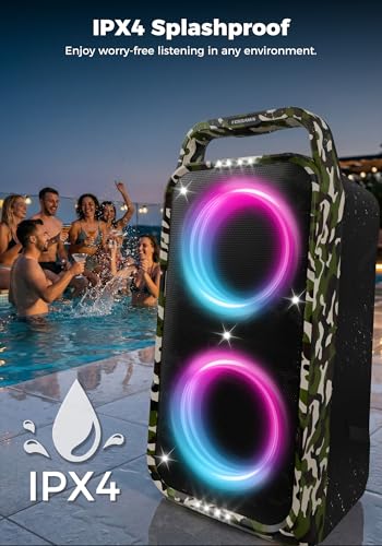 Image of Foxdawn Portable Bluetooth Speaker: 240W Peak Powerful Loud Sound Deep Bass Wireless Boombox Large Subwoofer 15 Hours Battery Life Fast Charging with Led Light Show for Party Outdoor Camping Backyard