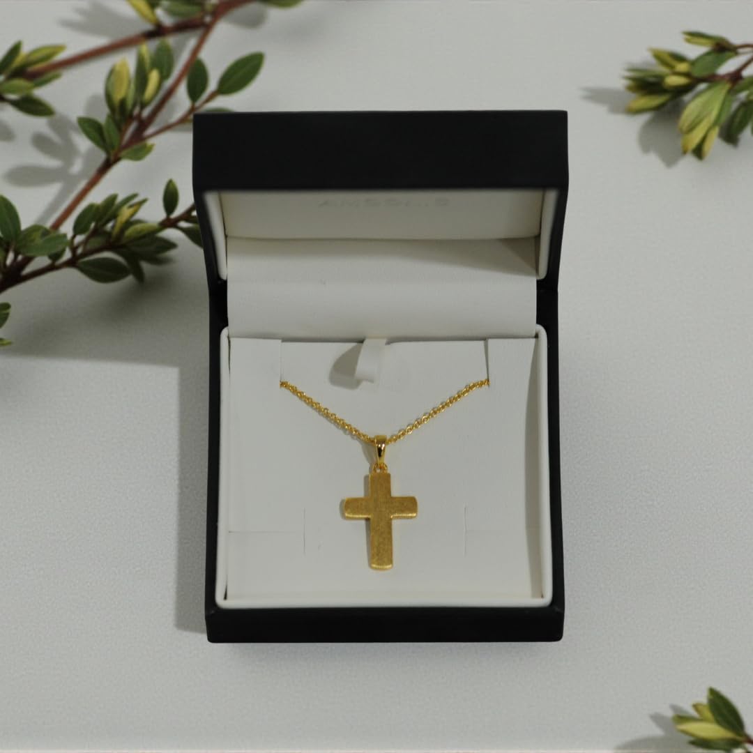 Kreuz Kette Kommunion Mädchen Junge Gold (Silber 925 vergoldet) mit Gravur | Kreuzkette Anhänger Halskette Kinder Schmuck, Geschenke zur Taufe Erstkommunion Konfirmation Firmung, Goldkette Taufkette