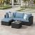 Patio Furniture Set, 5PCS Outdoor Sectional with Ottoman Wicker Rattan Patio Couch with Thickened Cushion Modular Wicker Patio Conversation Set with Glass Top Table for Balcony, Backyard (Blue)