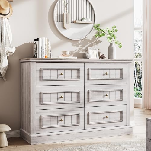 Vabches-Dresser-for-Bedroom-6-Drawer-Wide-Dresser-Organizers-Wood-Storage-Dresser-for-Closet-Farmhouse-Double-Chest-of-Drawer-TV-Stand-with-Gold-Handles-for-Living-Room-Hallway-Light-Rustic-Oak Vabches Dresser for Bedroom 6 Drawer Wide Dresser Organizers Wood Storage Dresser for Closet Farmhouse Double Chest of Drawer TV Stand with Gold Handles for Living Room Hallway Light Rustic Oak