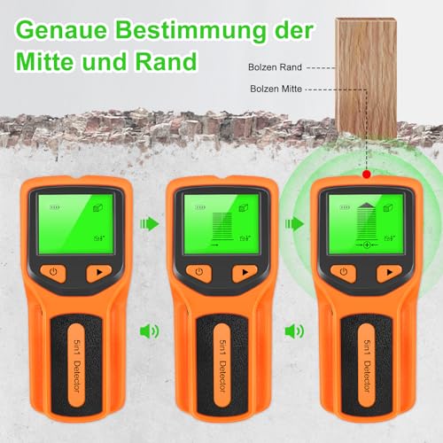 Leitungssucher Ortungsgerät Stromleitungsfinder 5 in 1 Wandscanner Metall Detektor mit HD LCD...