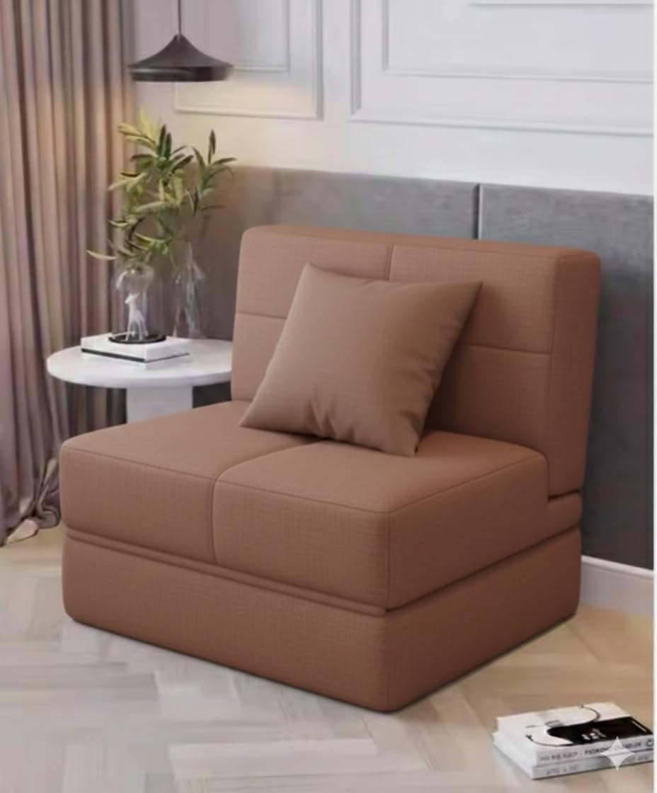 Foldable One Seater Sofa Bed 3 x 6 Ft Jute Fabric Washable Cover Convertible Sofa Bed for Home & Office Guest Room (Finish Color - Brown - Pre-Assembled)-image-39