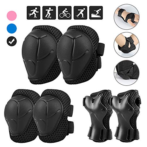 Wayin Conjuntos de Patinaje Infantil, Protecciones Infantil Juego de 6 Equipos de protección Rodilleras Coderas y Muñequeras para Patinaje Ciclismo Monopatín Bicicleta Skate Scooter (Negro)