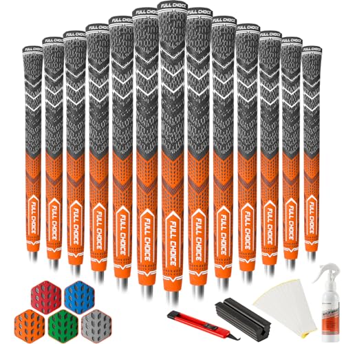 Full Choice Cross Corded Golf Grips 13 Pack, Low Taper Design, Choose from 13 Grips or 13 Grips with All Kits, 3 Sizes 5 Colors Options, Multi-compound Hybrid Golf Club Grips, CG01 Series