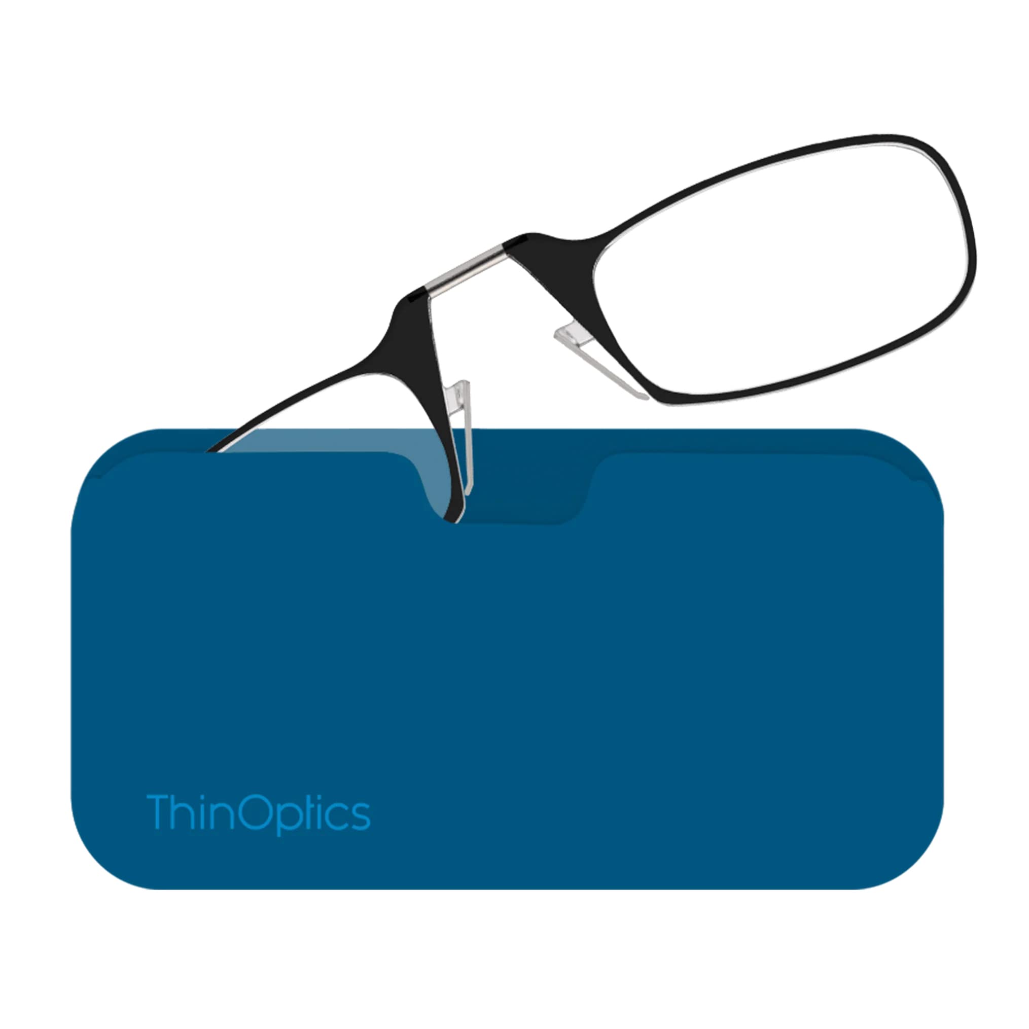ThinOptics Reading Glasses 2.00 Black Frames with Blue Universal Pod Compact Case, Ultra-light Foldable Rectangular Glasses - Image 2