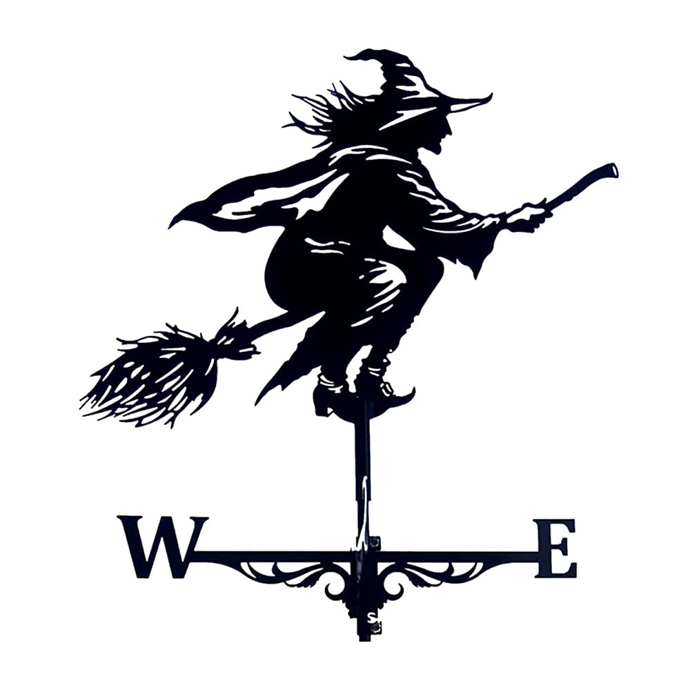 Weather Vanes for Sheds Witch Shape Iron Wind Directions Indicators Garden Wind Speed Spinner Decoration Vintage Retro Weather Vane Witch Shape Outdoor Ornaments Farm Backyard Lawn Décor