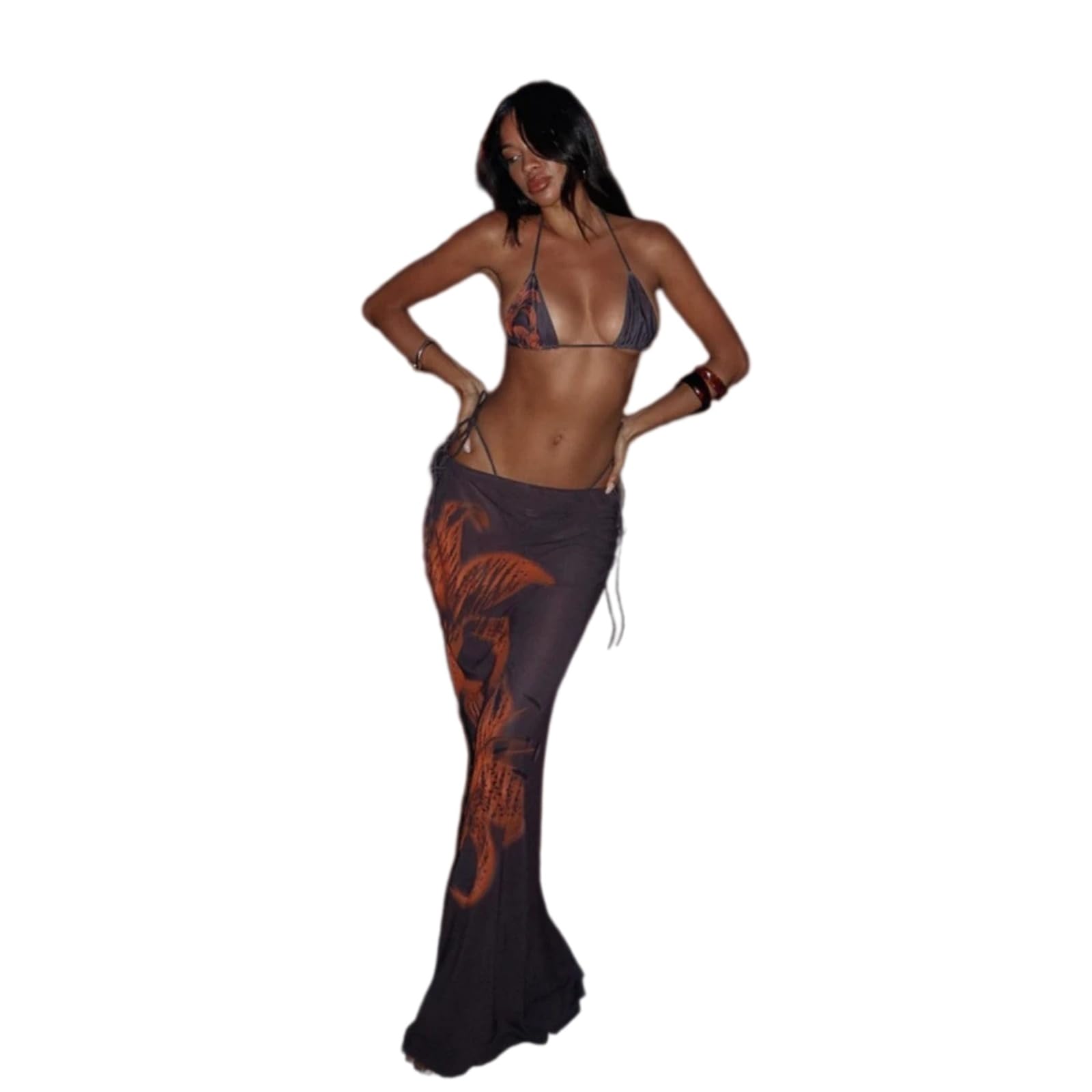 Bikini Donna Stampato 3 Pezzi Set Alta Vita Costume da Bagno Slim Fit Tre con Copertura-bl-l