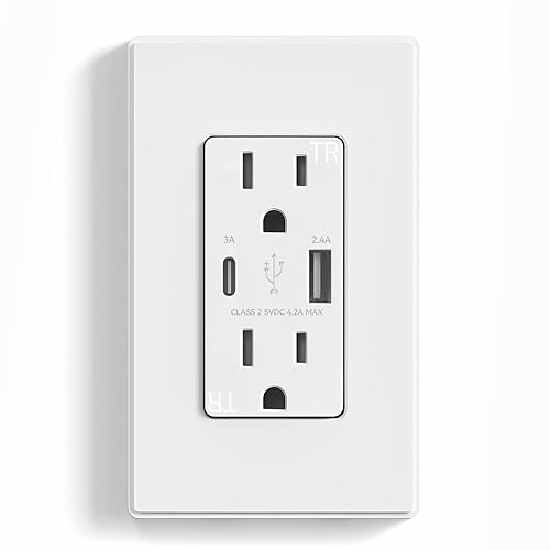 ELEGRP Cargador USB de pared, receptáculo USB con puertos USB tipo A y tipo C, enchufe dúplex de 15 amperios resistente a manipulaciones NEMA 5-15R, disponible en Yaxa Mexico