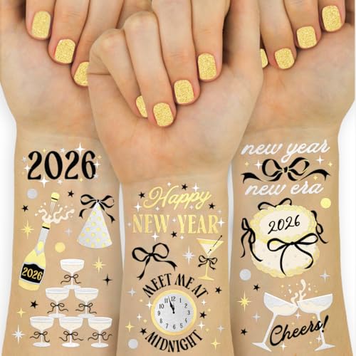 xo, Fetti New Year's Eve Temporary Tattoos - 40 design | 2026 Gold and...