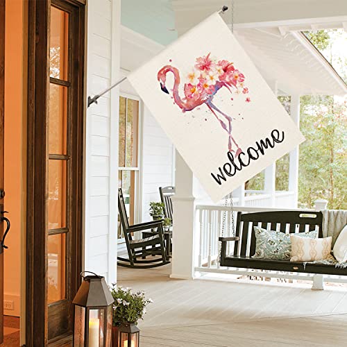 Avoin Colorlife Watercolor Flamingo House Flag Double Sided Outside, Welcome Summer Pink Flowers Flag Yard Outdoor Decoration 28 X 40 Inch #TOP4