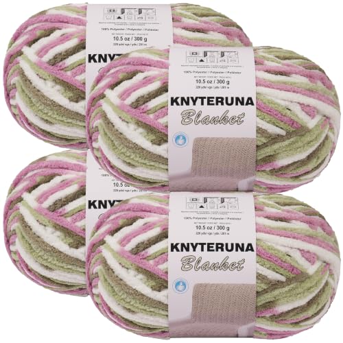 Image of #6 Super Bulky Blanket Yarn for Crocheting - 4 Skeins(Each 10.5oz /300g, 220yds /201m), Chunky Chenille Thick Plush Big Soft Yarn for Crocheting Knitting Blankets, Multi Green & Plum