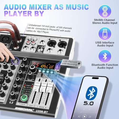 image for Riworal 6 Channel Audio Interface Sound Board Mixing Console 16-Bit DS