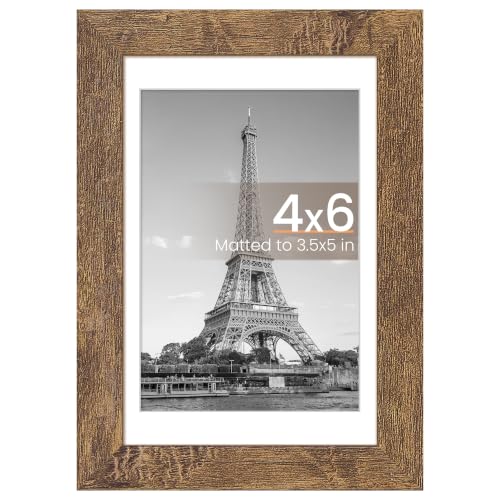 Image of upsimples 4x6 Picture Frame, Wall Decor Photo Frames, Rustic Brown 1 Pack | 4 x 6 Small Frame, 3.5x5 Frame with Mat for Gallery Wall, Farmhouse, Family, Baby, Dog, Dorm, Christmas, Mothers' Day