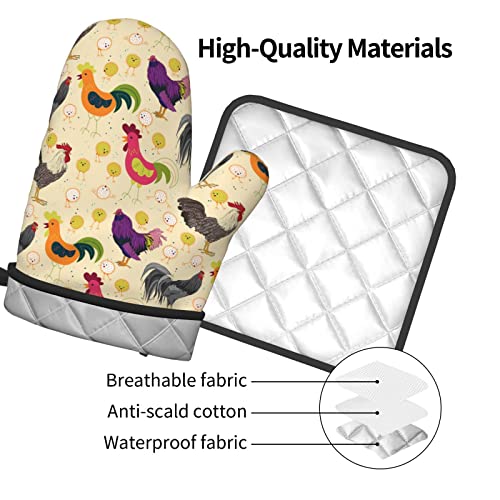 Deyimeri Chickens Rooster Oven Mitts And Pot Holders Sets,Heat Resistant Oven Gloves With Hanging Loop For Safe Kitchen,Cooking,Baking,Grilling #TOP2