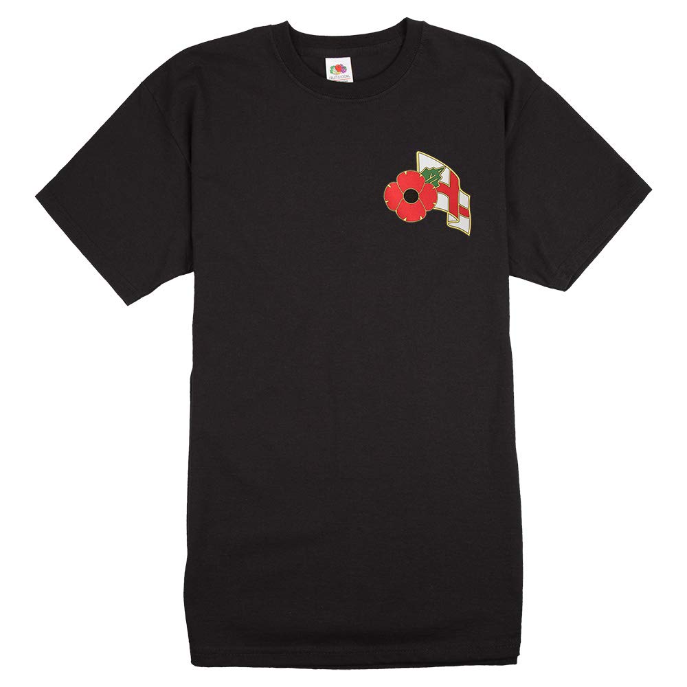 Senlak Men's Black Poppy T-Shirt With St George Cross England Flag (M)