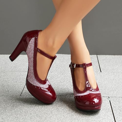 Women's Mary Jane Two Tones 1920s Pump HeelsWingtip Classic and Retro Oxford Pattern Vintage Round Closed Toe 1950s Ankle Strap Dress Shoes3