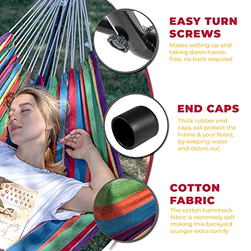 Backyard Expressions Double Camping Hammock with Steel Stand & Carrying Bag, Adjustable Height, Ultra Soft Cotton Blend, 550 lb Capacity, Indoor & Outdoor Portable Hammock by BACKYARD EXPRESSIONS PATIO · HOME · GARDEN - Image 2