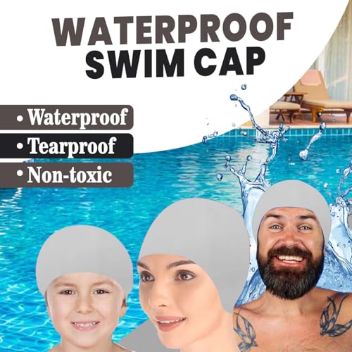 Image of GLAN Silicone Swimming Cap for Kids and Adults Waterproof Swimming Pool Cap for Women and Men (Grey)