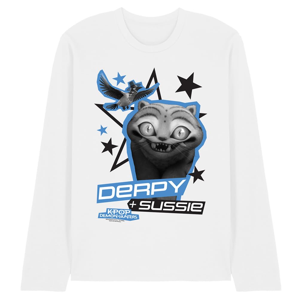 Kpop Demon Hunters Derpy and Sussie Scrapbook Stars Unisex Long Sleeve T Shirt, White, XX-Large
