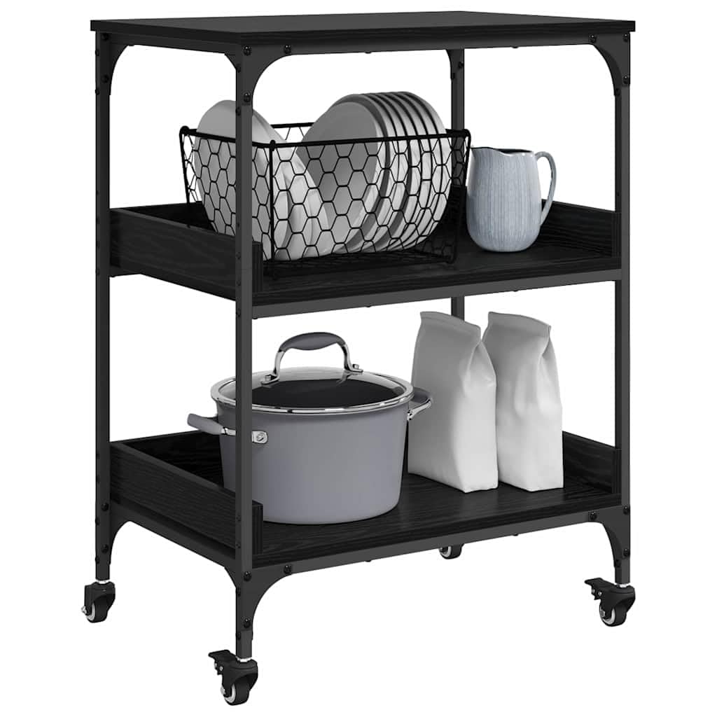 vidaXL Carro de Cocina Roble Negro 60 x 41 x 80.5 cm, Carro de Cocina Resistente, Carrito Industrial, estación de Servicio móvil, útil Organizador de Alimentos