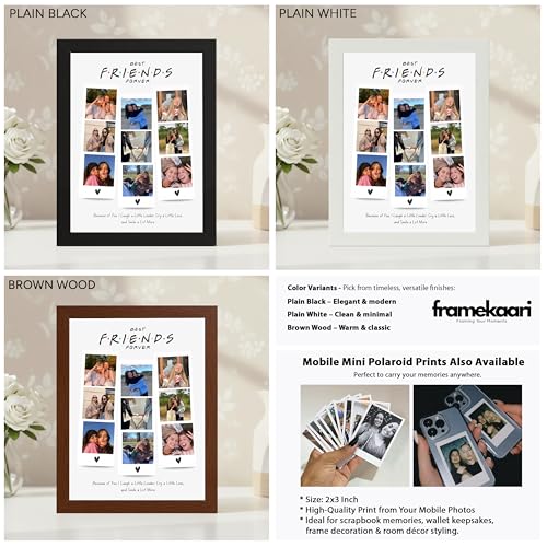 Image of Framekaari Friends Customised Photo Frame | Personalised Birthday Gift | Polaroid Style 9-Photo Collage & Custom Text | Tabletop & Wall Mount | Room & Home Decor | 16x21 cm (Design-05)