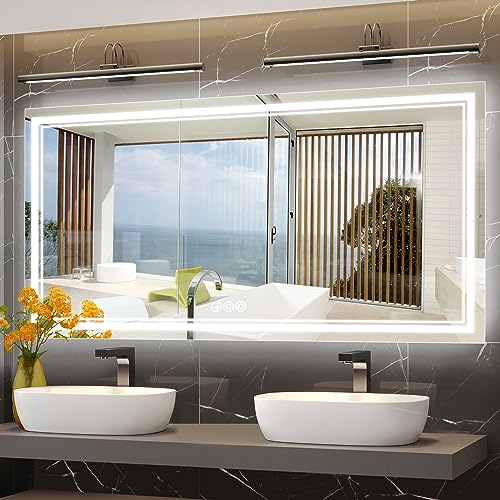 Image of 84x40 Inch Led Mirror for Bathroom with Front Light and Backlit, Bathroom Mirror with Led Lights, Vanity Mirror with Lights for Wall, Anti-Fog, Dimmable, Memory Function, Tempered Glass