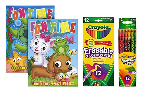 Crayola 12 Count Erasable Colored Pencils | Crayola Twistable Colored Pencil | 2 Children's Activity Coloring Books