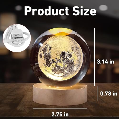 Image of 3D Galaxy Ball Night Lamp,Solar System, USB Table Colorful LED Wooden Ball for Home Decoration Birthday Gift for Teens Boys and Girls (Crystal Moon Light)