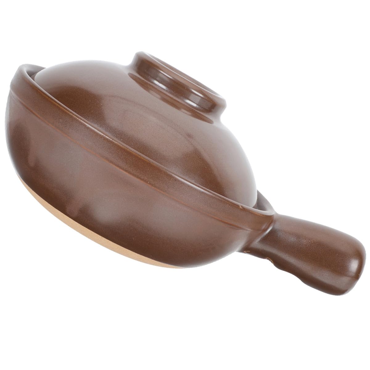Cazuela de Barro de Arcilla Asa y Tapa Ventilada 950 Ml | Acabado Café, Superficie Lisa, Moldeado Sola Pieza, para Casa y Tienda de Alimentos