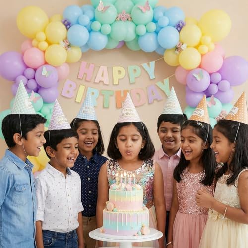 Image of Party Propz Pastel Happy Birthday Decoration Kit - 65 Pcs, Multicolor Balloons for Birthday, Birthday Decoration Items, Pastel Birthday Cap, Birthday Banner for Boys & Girls (Cardstock)