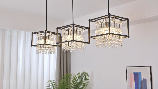 Image of LMQNINE Modern Foyer Chandelier, Black Crystal Chandelier Entryway Pendant Light Fixture, Square Adjustable Height Chandeliers for Kitchen Island, L15.74'' x H9.84''