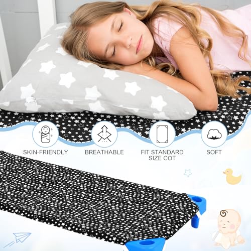 Image of Peryiter 6 Pcs Cot Sheets for Daycare Standard Size 24 inch x 51 inch Toddler Nap Mat Sheets Star Pattern with Corner Elastic Loops Breathable Bed Fitted Cot Crib for Preschool Child Kid Boy Girl (Black)