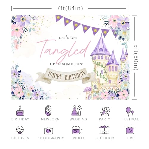 Fondo de cumpleaños con castillo y flores 7x5ft miniatura 6