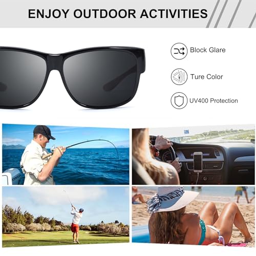 Image of SIPHEW Polarized Fit Over Sunglasses for Men, Lightweight Sun Glasses Wear Over Glasses with UV400 Protection, Large, A1 Black Frame, Grey Lens