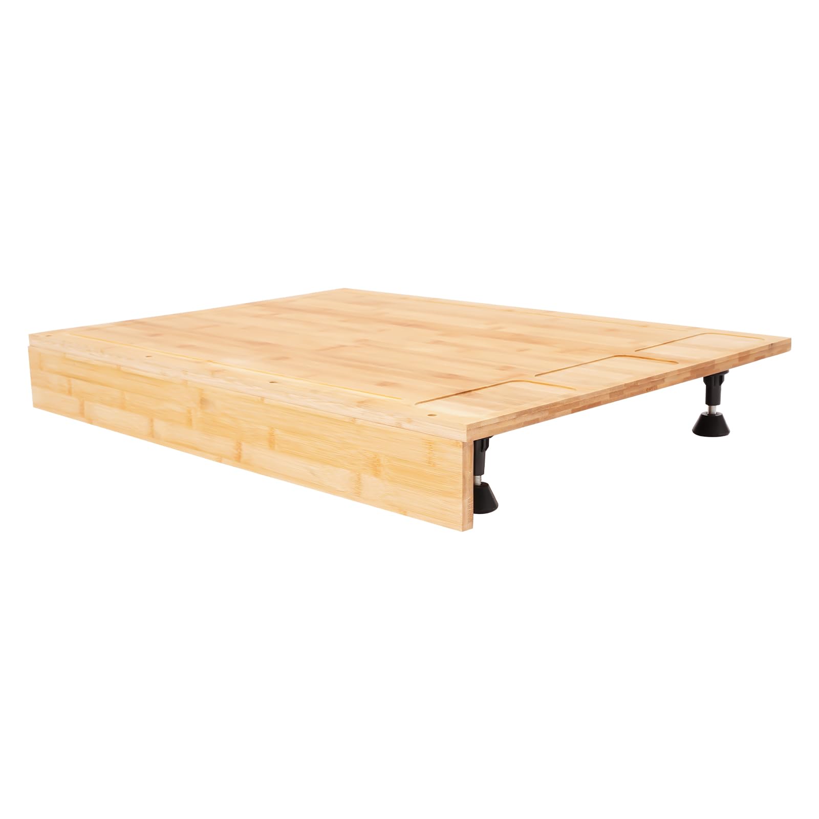 Tabla de cortar de bambú, 75 x 54 x 10 cm, encimera de cocina con ranuras de doble función y pies extraíbles, cubierta rectangular como tabla de cortar