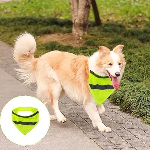 Reflektierende Sicherheit Hund Bandanas, Leuchthalsband Hund, Reflektierendes Hundehalstuch, Neon Farbe Sichtbarkeit Produkte Halstuch, Dreiecks Hundebandana für Nächtliche(Fluorescent Grün)