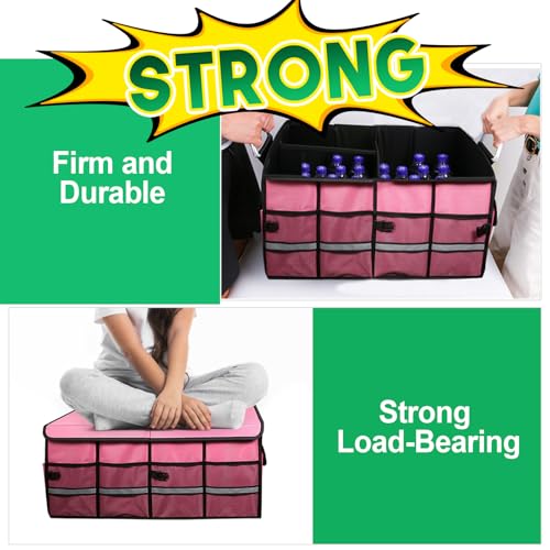 Image of Trunk Organizer, Cargo Organizer, Premium Multi Compartments Collapsible Portable Trunk Storage for auto, SUV, Truck, Minivan,2 Compartments-Pink
