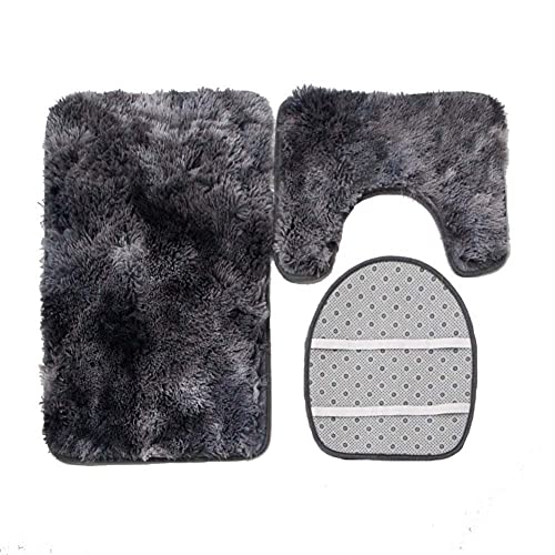 ARLTTH 3er Set Batik Badematten Set Aus Weichem Plüsch, rutschfest, Saugfähig, Badezimmerteppich, U-förmiger Konturteppich Und Toilettendeckelbezug, Waschbar (Schwarz) – Bild 8