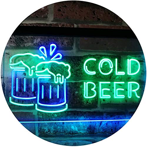 ADVPRO Cold Beer Bar Pub Club Décor Dual Color LED Neon Sign Green & Blue 24