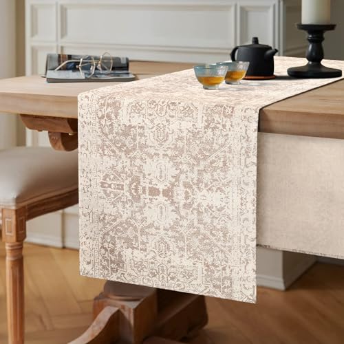 40x140 Camino de Mesa Beige Mandala Bohemia Camino de Mesa Lino Moderno Lavable Mantel Geométrico Elegante Decoración de Mesa para Fiesta Cena Comedor Vacaciones Cocina Banquete